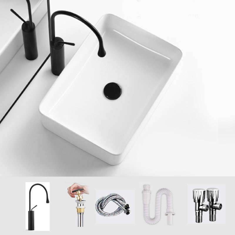 Modern Bathroom Sink Ceramic Oval White Basin Drain Assembly Bathroom Sink 21"L x 15"W x 5"H White Gooseneck Faucet Clearhalo 'Bathroom Remodel & Bathroom Fixtures' 'Bathroom Sinks & Faucet Components' 'Bathroom Sinks' 'bathroom_sink' 'Home Improvement' 'home_improvement' 'home_improvement_bathroom_sink' 6743425