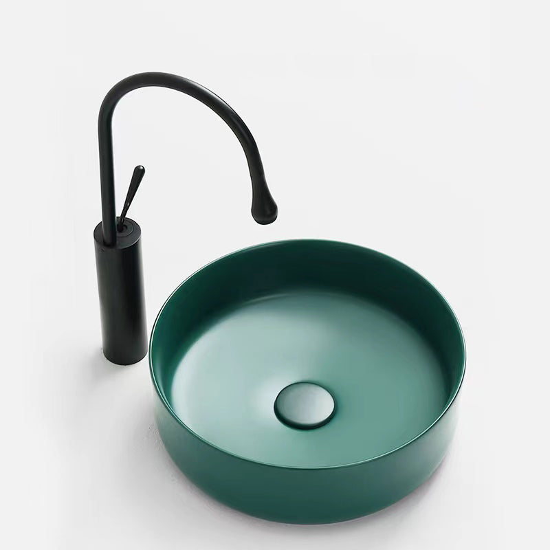 Bathroom Sink Oval Ceramic Basin Bathroom Sink with Drain Assembly 12"L x 12"W x 4"H Green Sink with Faucet Clearhalo 'Bathroom Remodel & Bathroom Fixtures' 'Bathroom Sinks & Faucet Components' 'Bathroom Sinks' 'bathroom_sink' 'Home Improvement' 'home_improvement' 'home_improvement_bathroom_sink' 6743478
