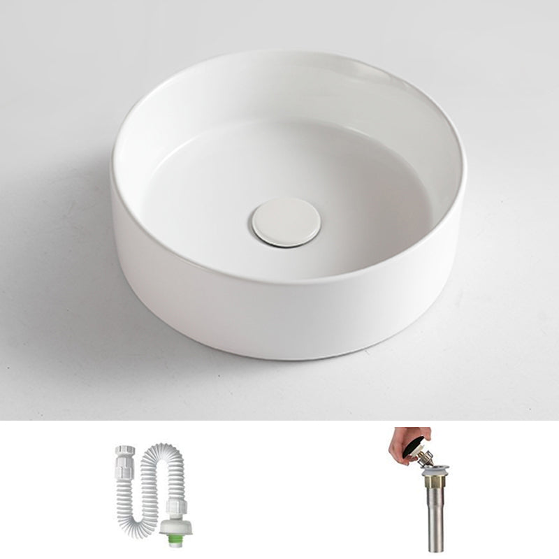 Bathroom Sink Oval Ceramic Basin Bathroom Sink with Drain Assembly 14"L x 14"W x 4"H White Sink Clearhalo 'Bathroom Remodel & Bathroom Fixtures' 'Bathroom Sinks & Faucet Components' 'Bathroom Sinks' 'bathroom_sink' 'Home Improvement' 'home_improvement' 'home_improvement_bathroom_sink' 6743500