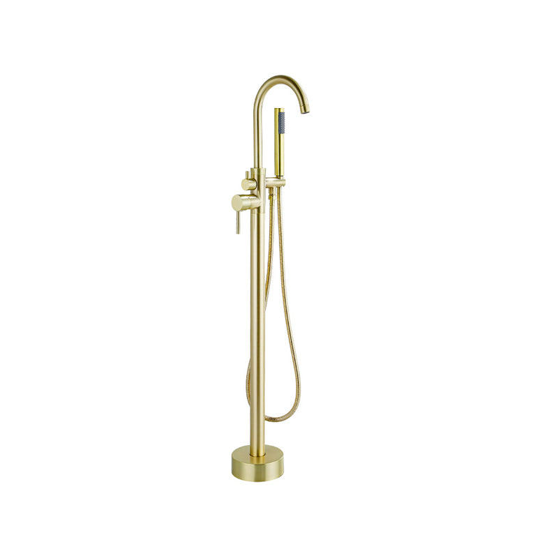 Contemporary Gold Bath Faucet Floor Mounted Full Copper High Arc Tub Faucet Trim Light Gold Clearhalo 'Bathroom Remodel & Bathroom Fixtures' 'Bathtub Faucets' 'bathtub_faucets' 'Home Improvement' 'home_improvement' 'home_improvement_bathtub_faucets' 6743515