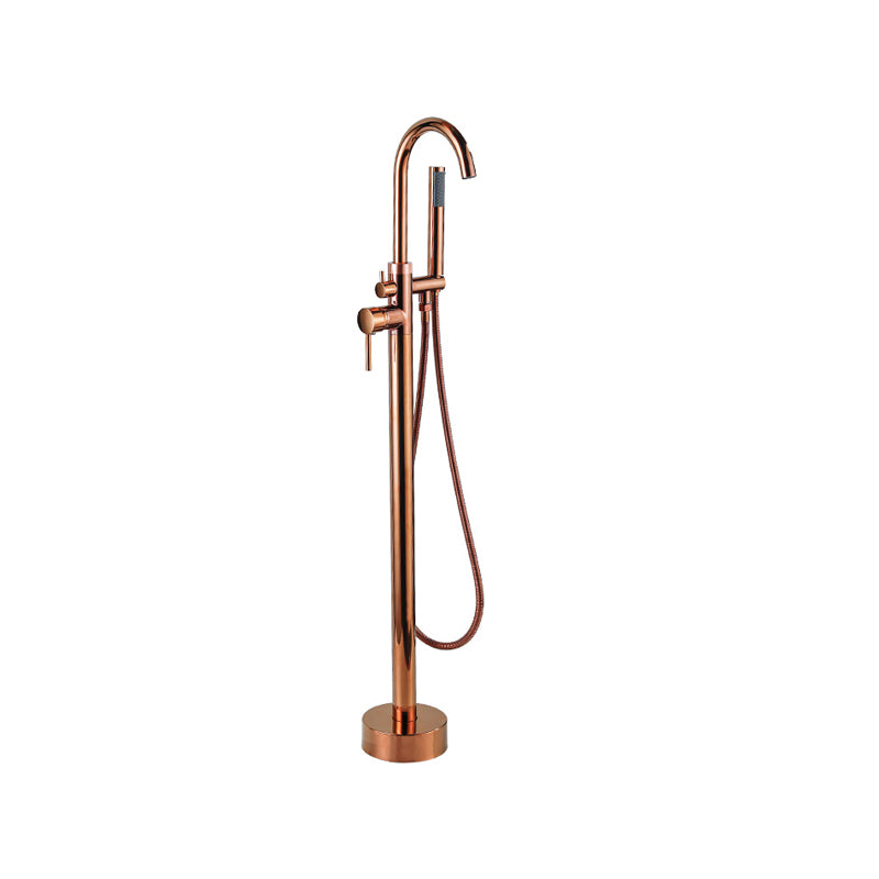 Contemporary Gold Bath Faucet Floor Mounted Full Copper High Arc Tub Faucet Trim Rose Gold Clearhalo 'Bathroom Remodel & Bathroom Fixtures' 'Bathtub Faucets' 'bathtub_faucets' 'Home Improvement' 'home_improvement' 'home_improvement_bathtub_faucets' 6743516