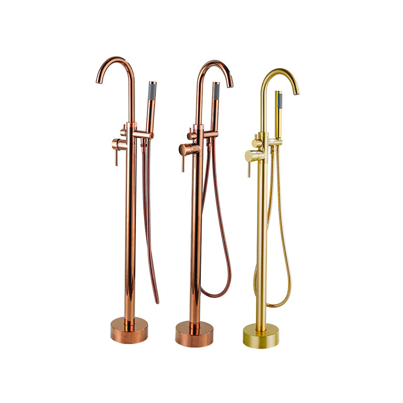 Contemporary Gold Bath Faucet Floor Mounted Full Copper High Arc Tub Faucet Trim Clearhalo 'Bathroom Remodel & Bathroom Fixtures' 'Bathtub Faucets' 'bathtub_faucets' 'Home Improvement' 'home_improvement' 'home_improvement_bathtub_faucets' 6743517
