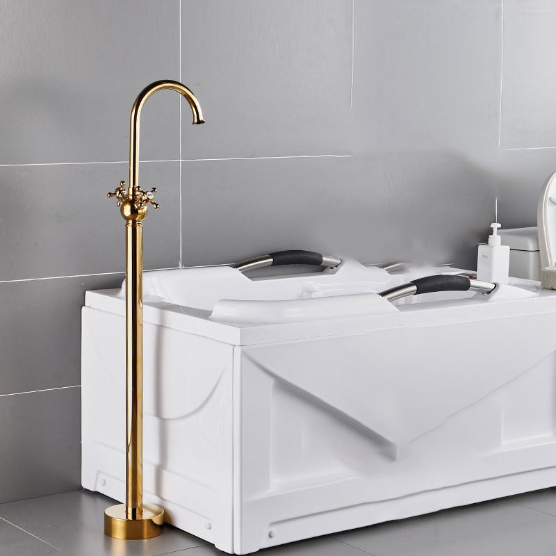 Modern Gold Bath Faucet Trim Floor Mounted High Arc Tub Faucet Gold Cross Handles Hand Shower Not Included Clearhalo 'Bathroom Remodel & Bathroom Fixtures' 'Bathtub Faucets' 'bathtub_faucets' 'Home Improvement' 'home_improvement' 'home_improvement_bathtub_faucets' 6743528