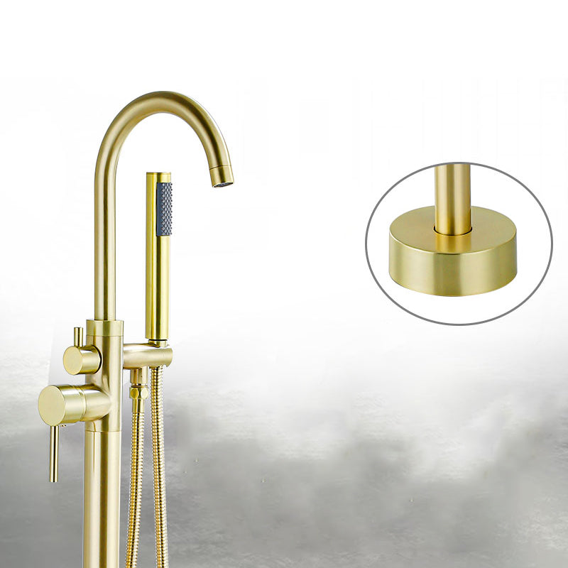 Modern Gold Bath Faucet Trim Floor Mounted High Arc Tub Faucet Clearhalo 'Bathroom Remodel & Bathroom Fixtures' 'Bathtub Faucets' 'bathtub_faucets' 'Home Improvement' 'home_improvement' 'home_improvement_bathtub_faucets' 6743531