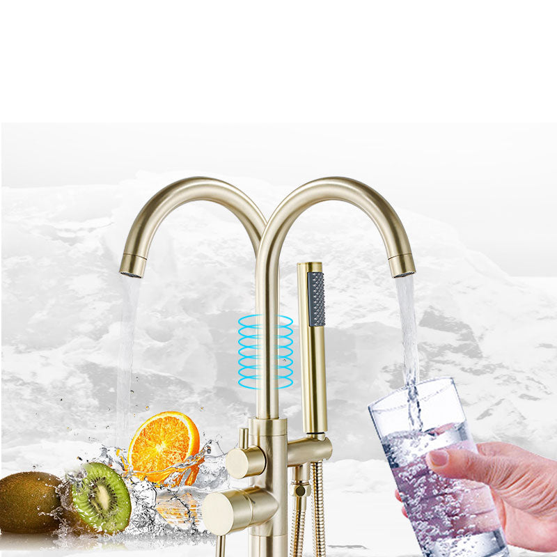 Modern Gold Bath Faucet Trim Floor Mounted High Arc Tub Faucet Clearhalo 'Bathroom Remodel & Bathroom Fixtures' 'Bathtub Faucets' 'bathtub_faucets' 'Home Improvement' 'home_improvement' 'home_improvement_bathtub_faucets' 6743532