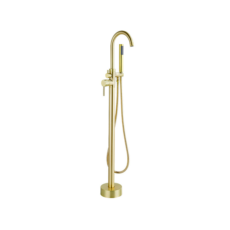 Modern Gold Bath Faucet Trim Floor Mounted High Arc Tub Faucet Clearhalo 'Bathroom Remodel & Bathroom Fixtures' 'Bathtub Faucets' 'bathtub_faucets' 'Home Improvement' 'home_improvement' 'home_improvement_bathtub_faucets' 6743533
