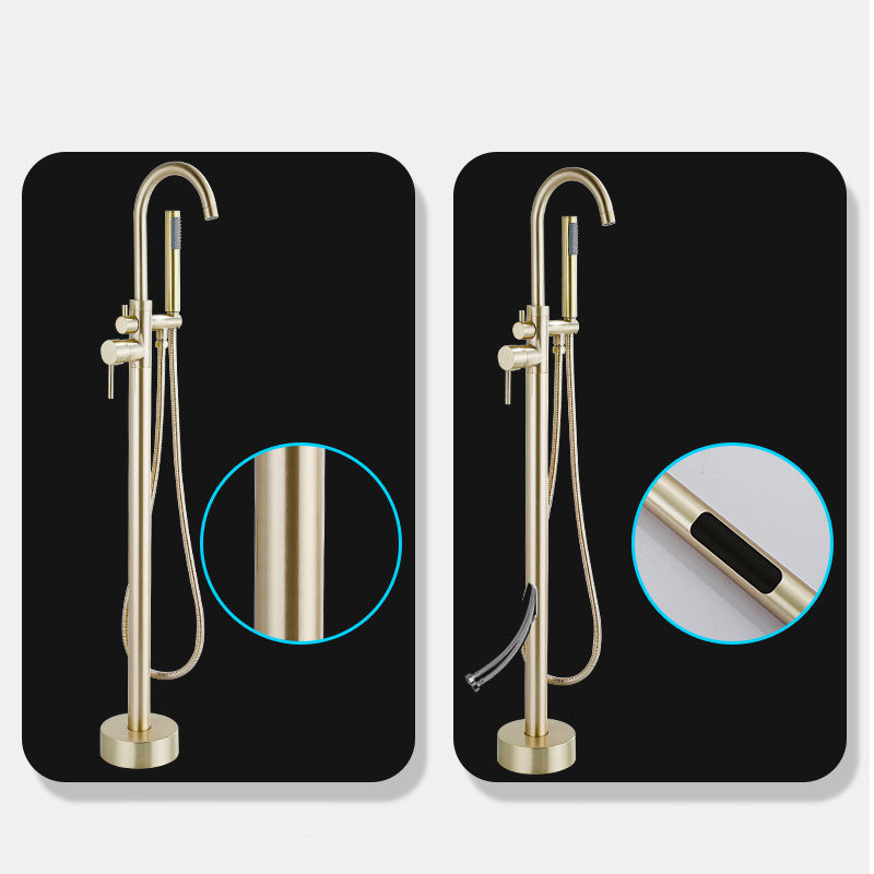 Modern Gold Bath Faucet Trim Floor Mounted High Arc Tub Faucet Clearhalo 'Bathroom Remodel & Bathroom Fixtures' 'Bathtub Faucets' 'bathtub_faucets' 'Home Improvement' 'home_improvement' 'home_improvement_bathtub_faucets' 6743534