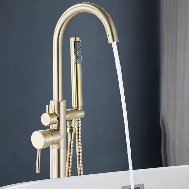 Modern Gold Bath Faucet Trim Floor Mounted High Arc Tub Faucet Clearhalo 'Bathroom Remodel & Bathroom Fixtures' 'Bathtub Faucets' 'bathtub_faucets' 'Home Improvement' 'home_improvement' 'home_improvement_bathtub_faucets' 6743535