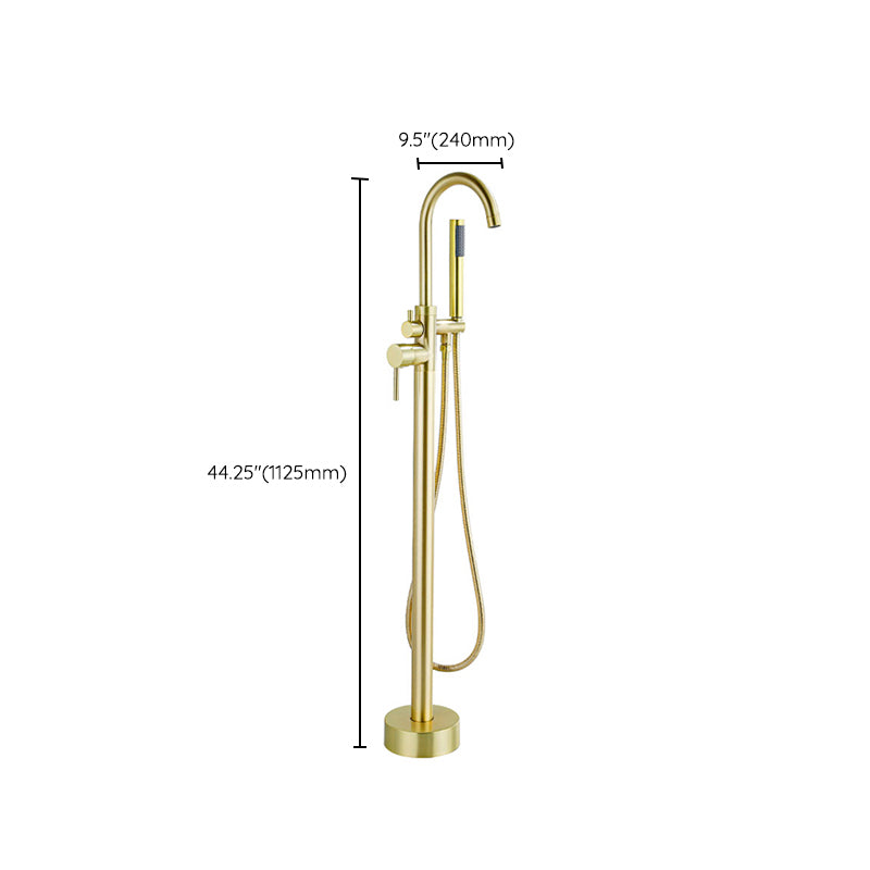 Modern Gold Bath Faucet Trim Floor Mounted High Arc Tub Faucet Clearhalo 'Bathroom Remodel & Bathroom Fixtures' 'Bathtub Faucets' 'bathtub_faucets' 'Home Improvement' 'home_improvement' 'home_improvement_bathtub_faucets' 6743542