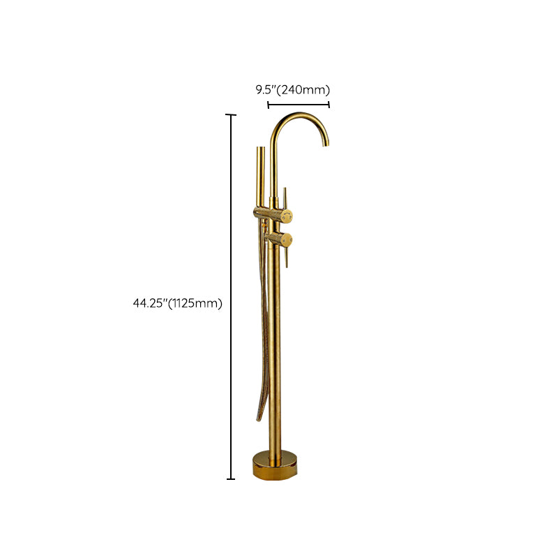 Modern Gold Bath Faucet Trim Floor Mounted High Arc Tub Faucet Clearhalo 'Bathroom Remodel & Bathroom Fixtures' 'Bathtub Faucets' 'bathtub_faucets' 'Home Improvement' 'home_improvement' 'home_improvement_bathtub_faucets' 6743546