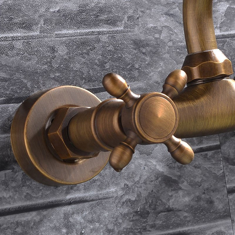 Industrial Tub Spout Trim Wall Mounted Full Copper Dual Cross Handle Low Arc Tub Faucet Clearhalo 'Bathroom Remodel & Bathroom Fixtures' 'Bathtub Faucets' 'bathtub_faucets' 'Home Improvement' 'home_improvement' 'home_improvement_bathtub_faucets' 6743550