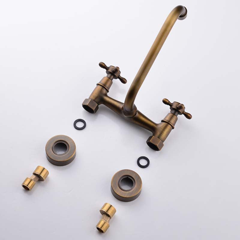 Industrial Tub Spout Trim Wall Mounted Full Copper Dual Cross Handle Low Arc Tub Faucet Clearhalo 'Bathroom Remodel & Bathroom Fixtures' 'Bathtub Faucets' 'bathtub_faucets' 'Home Improvement' 'home_improvement' 'home_improvement_bathtub_faucets' 6743551