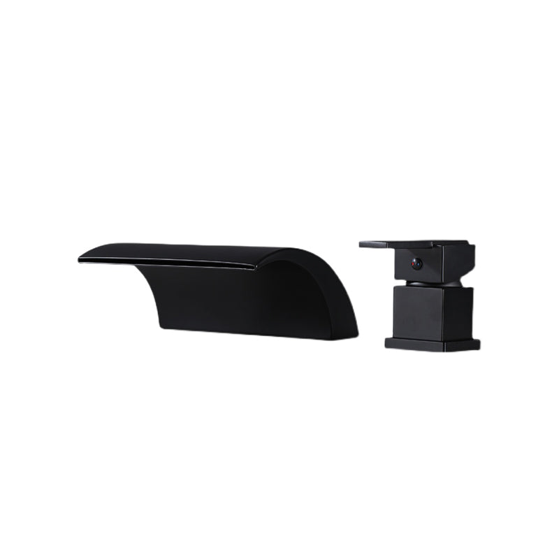 Modern Deck Mounted Metal Tub Filler Low Arc Faucet in Black/Gold Clearhalo 'Bathroom Remodel & Bathroom Fixtures' 'Bathtub Faucets' 'bathtub_faucets' 'Home Improvement' 'home_improvement' 'home_improvement_bathtub_faucets' 6743584