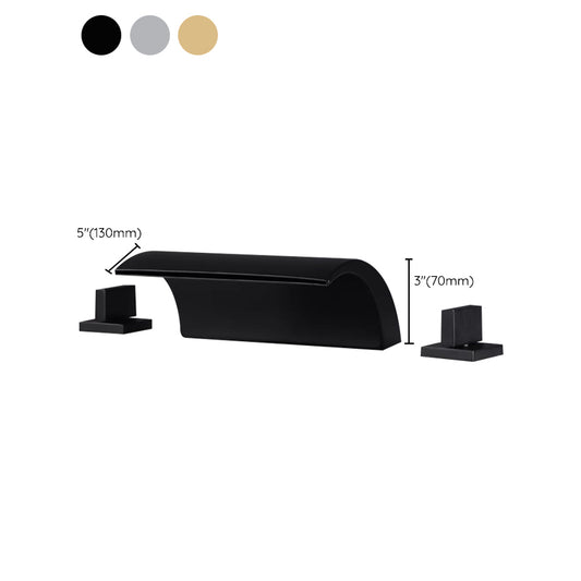 Modern Deck Mounted Metal Tub Filler Low Arc Faucet in Black/Gold Clearhalo 'Bathroom Remodel & Bathroom Fixtures' 'Bathtub Faucets' 'bathtub_faucets' 'Home Improvement' 'home_improvement' 'home_improvement_bathtub_faucets' 6743594