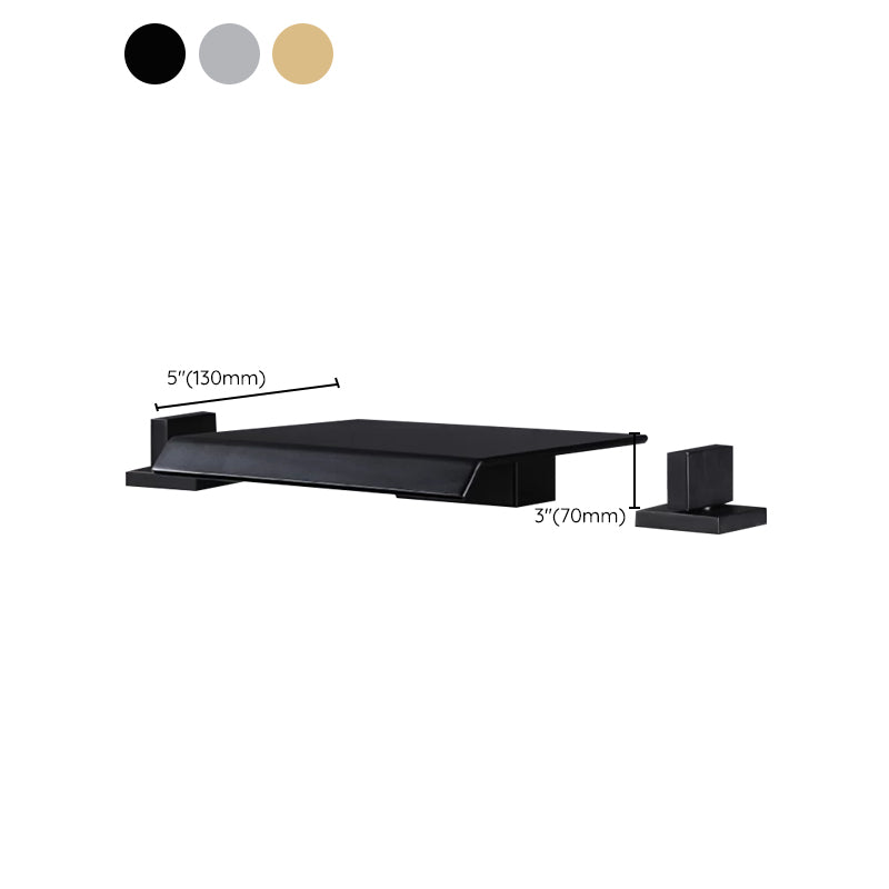 Modern Deck Mounted Metal Tub Filler Low Arc Faucet in Black/Gold Clearhalo 'Bathroom Remodel & Bathroom Fixtures' 'Bathtub Faucets' 'bathtub_faucets' 'Home Improvement' 'home_improvement' 'home_improvement_bathtub_faucets' 6743595