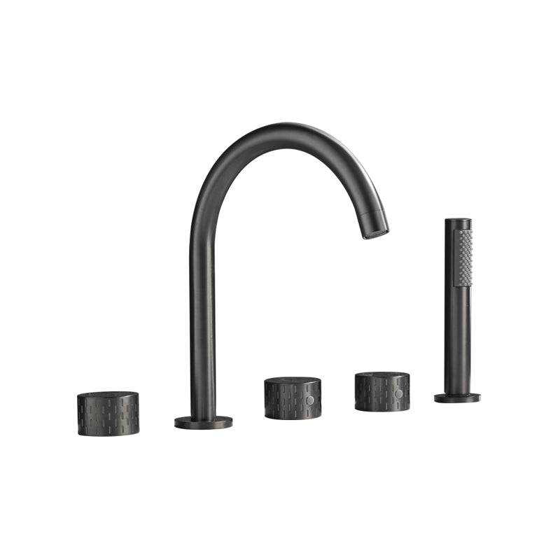 Contemporary Deck Mounted Copper Tub Faucet Low Arc Roman Tub Faucet Set Clearhalo 'Bathroom Remodel & Bathroom Fixtures' 'Bathtub Faucets' 'bathtub_faucets' 'Home Improvement' 'home_improvement' 'home_improvement_bathtub_faucets' 6743604