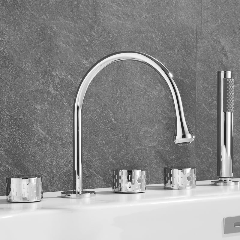 Contemporary Deck Mounted Copper Tub Faucet Low Arc Roman Tub Faucet Set Chrome Gooseneck Knob Handles Clearhalo 'Bathroom Remodel & Bathroom Fixtures' 'Bathtub Faucets' 'bathtub_faucets' 'Home Improvement' 'home_improvement' 'home_improvement_bathtub_faucets' 6743612