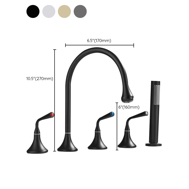 Contemporary Deck Mounted Copper Tub Faucet Low Arc Roman Tub Faucet Set Clearhalo 'Bathroom Remodel & Bathroom Fixtures' 'Bathtub Faucets' 'bathtub_faucets' 'Home Improvement' 'home_improvement' 'home_improvement_bathtub_faucets' 6743622