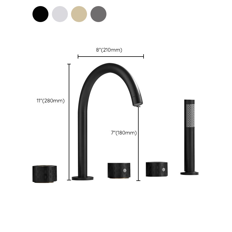 Contemporary Deck Mounted Copper Tub Faucet Low Arc Roman Tub Faucet Set Clearhalo 'Bathroom Remodel & Bathroom Fixtures' 'Bathtub Faucets' 'bathtub_faucets' 'Home Improvement' 'home_improvement' 'home_improvement_bathtub_faucets' 6743624