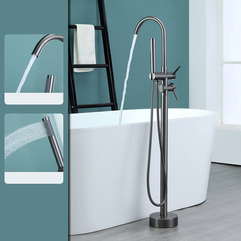 Floor Mounted Metal Freestanding Tub Filler Two Handles Freestanding Tub Filler Trim Clearhalo 'Bathroom Remodel & Bathroom Fixtures' 'Bathtub Faucets' 'bathtub_faucets' 'Home Improvement' 'home_improvement' 'home_improvement_bathtub_faucets' 6743625