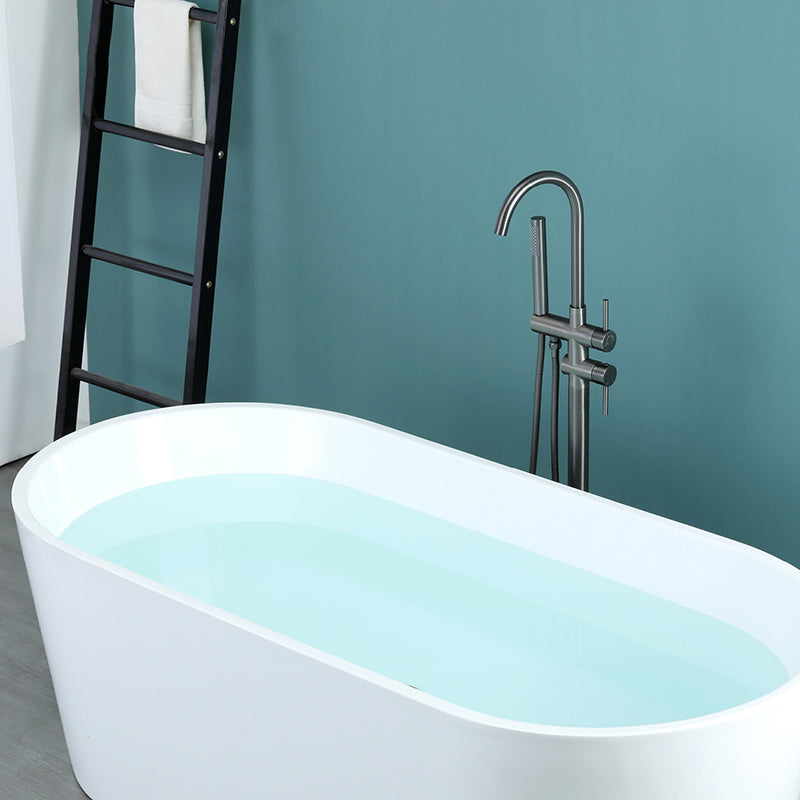 Floor Mounted Metal Freestanding Tub Filler Two Handles Freestanding Tub Filler Trim Clearhalo 'Bathroom Remodel & Bathroom Fixtures' 'Bathtub Faucets' 'bathtub_faucets' 'Home Improvement' 'home_improvement' 'home_improvement_bathtub_faucets' 6743631