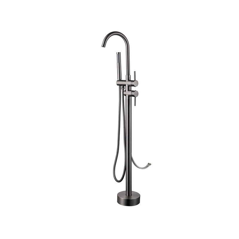 Floor Mounted Metal Freestanding Tub Filler Two Handles Freestanding Tub Filler Trim Gun Grey Gooseneck Wall Clearhalo 'Bathroom Remodel & Bathroom Fixtures' 'Bathtub Faucets' 'bathtub_faucets' 'Home Improvement' 'home_improvement' 'home_improvement_bathtub_faucets' 6743632