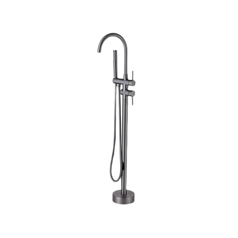 Floor Mounted Metal Freestanding Tub Filler Two Handles Freestanding Tub Filler Trim Clearhalo 'Bathroom Remodel & Bathroom Fixtures' 'Bathtub Faucets' 'bathtub_faucets' 'Home Improvement' 'home_improvement' 'home_improvement_bathtub_faucets' 6743633