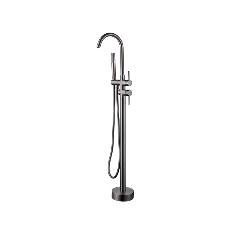 Floor Mounted Metal Freestanding Tub Filler Two Handles Freestanding Tub Filler Trim Gun Grey Gooseneck Clearhalo 'Bathroom Remodel & Bathroom Fixtures' 'Bathtub Faucets' 'bathtub_faucets' 'Home Improvement' 'home_improvement' 'home_improvement_bathtub_faucets' 6743640