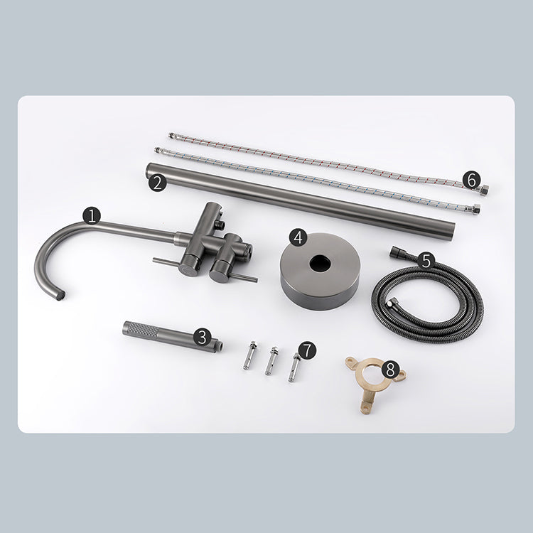 Floor Mounted Metal Freestanding Tub Filler Two Handles Freestanding Tub Filler Trim Clearhalo 'Bathroom Remodel & Bathroom Fixtures' 'Bathtub Faucets' 'bathtub_faucets' 'Home Improvement' 'home_improvement' 'home_improvement_bathtub_faucets' 6743654