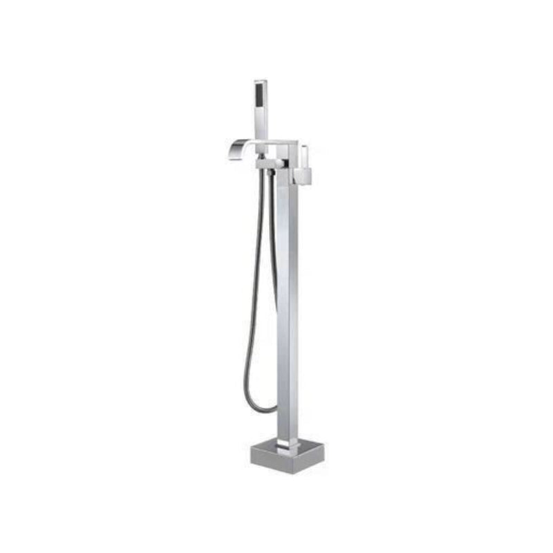 Floor Mounted Metal Freestanding Tub Filler Two Handles Freestanding Tub Filler Trim Chrome Elbow Outlet Ground Clearhalo 'Bathroom Remodel & Bathroom Fixtures' 'Bathtub Faucets' 'bathtub_faucets' 'Home Improvement' 'home_improvement' 'home_improvement_bathtub_faucets' 6743656