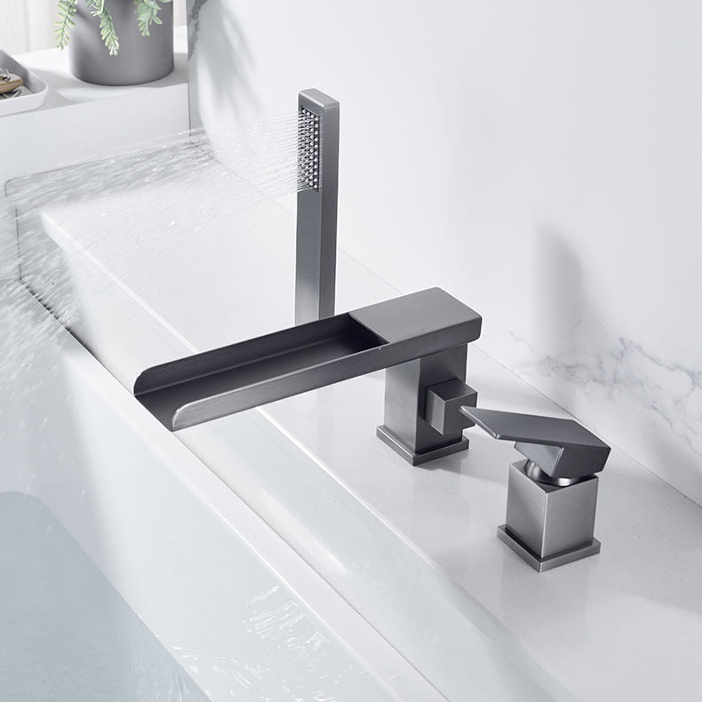 Deck Mounted Copper Roman Tub Faucet Low Arc Waterfall Roman Tub Faucet Set Clearhalo 'Bathroom Remodel & Bathroom Fixtures' 'Bathtub Faucets' 'bathtub_faucets' 'Home Improvement' 'home_improvement' 'home_improvement_bathtub_faucets' 6743678