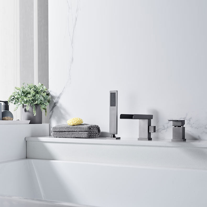 Deck Mounted Copper Roman Tub Faucet Low Arc Waterfall Roman Tub Faucet Set Clearhalo 'Bathroom Remodel & Bathroom Fixtures' 'Bathtub Faucets' 'bathtub_faucets' 'Home Improvement' 'home_improvement' 'home_improvement_bathtub_faucets' 6743689