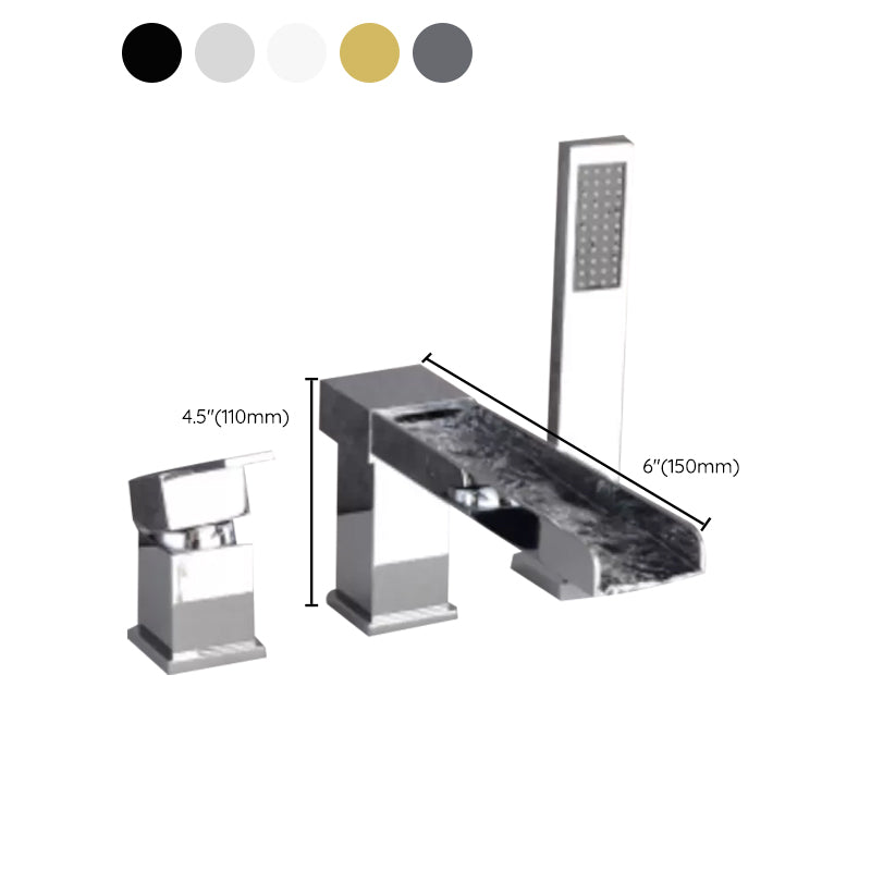 Deck Mounted Copper Roman Tub Faucet Low Arc Waterfall Roman Tub Faucet Set Clearhalo 'Bathroom Remodel & Bathroom Fixtures' 'Bathtub Faucets' 'bathtub_faucets' 'Home Improvement' 'home_improvement' 'home_improvement_bathtub_faucets' 6743694