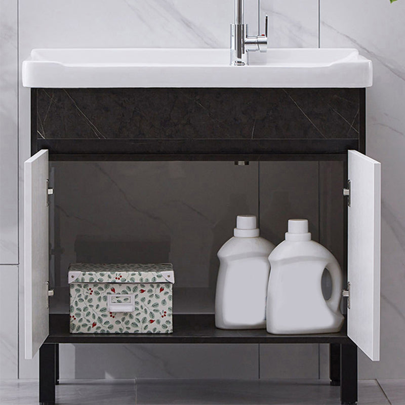 Single Sink Vanity Set Freestanding Rectangle 2 Doors Wood Bath Vanity Clearhalo 'Bathroom Remodel & Bathroom Fixtures' 'Bathroom Vanities' 'bathroom_vanities' 'Home Improvement' 'home_improvement' 'home_improvement_bathroom_vanities' 6743715