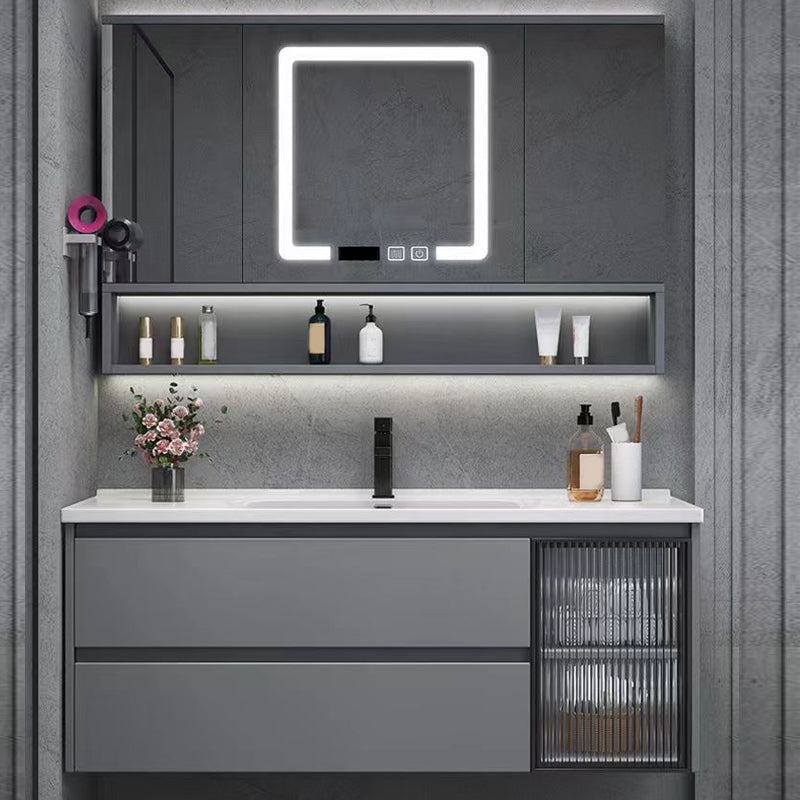 Contemporary Sink Cabinet Metal Gray Wall-Mounted Bathroom Vanity Set Clearhalo 'Bathroom Remodel & Bathroom Fixtures' 'Bathroom Vanities' 'bathroom_vanities' 'Home Improvement' 'home_improvement' 'home_improvement_bathroom_vanities' 6743746