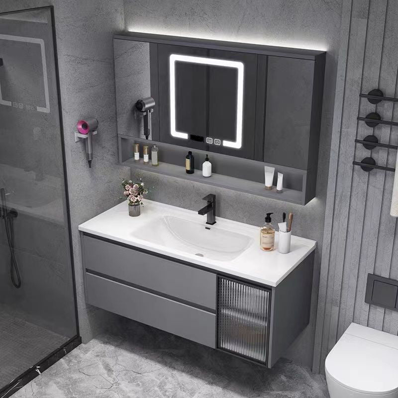 Contemporary Sink Cabinet Metal Gray Wall-Mounted Bathroom Vanity Set Clearhalo 'Bathroom Remodel & Bathroom Fixtures' 'Bathroom Vanities' 'bathroom_vanities' 'Home Improvement' 'home_improvement' 'home_improvement_bathroom_vanities' 6743749