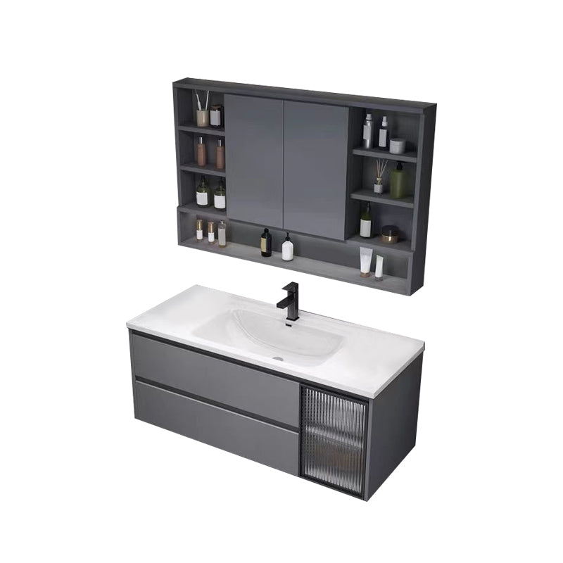 Contemporary Sink Cabinet Metal Gray Wall-Mounted Bathroom Vanity Set Clearhalo 'Bathroom Remodel & Bathroom Fixtures' 'Bathroom Vanities' 'bathroom_vanities' 'Home Improvement' 'home_improvement' 'home_improvement_bathroom_vanities' 6743755