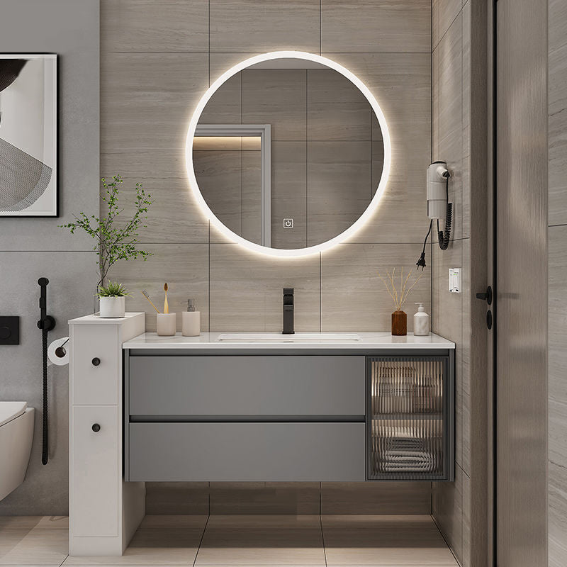 Modern Bathroom Sink Vanity Mirror Cabinet Vanity Cabinet with Storage Shelving Vanity & Faucet & Mirrors 39.5"L x 20"W x 20"H Clearhalo 'Bathroom Remodel & Bathroom Fixtures' 'Bathroom Vanities' 'bathroom_vanities' 'Home Improvement' 'home_improvement' 'home_improvement_bathroom_vanities' 6743777