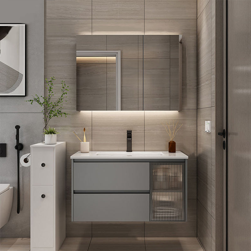 Modern Bathroom Sink Vanity Mirror Cabinet Vanity Cabinet with Storage Shelving Vanity & Faucet & Mirror Cabinet 31.5"L x 20"W x 20"H Clearhalo 'Bathroom Remodel & Bathroom Fixtures' 'Bathroom Vanities' 'bathroom_vanities' 'Home Improvement' 'home_improvement' 'home_improvement_bathroom_vanities' 6743791