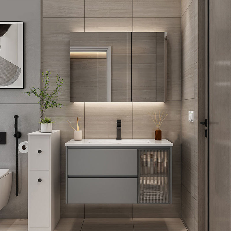 Modern Bathroom Sink Vanity Mirror Cabinet Vanity Cabinet with Storage Shelving Vanity & Faucet & Mirror Cabinet 35"L x 20"W x 20"H Clearhalo 'Bathroom Remodel & Bathroom Fixtures' 'Bathroom Vanities' 'bathroom_vanities' 'Home Improvement' 'home_improvement' 'home_improvement_bathroom_vanities' 6743796