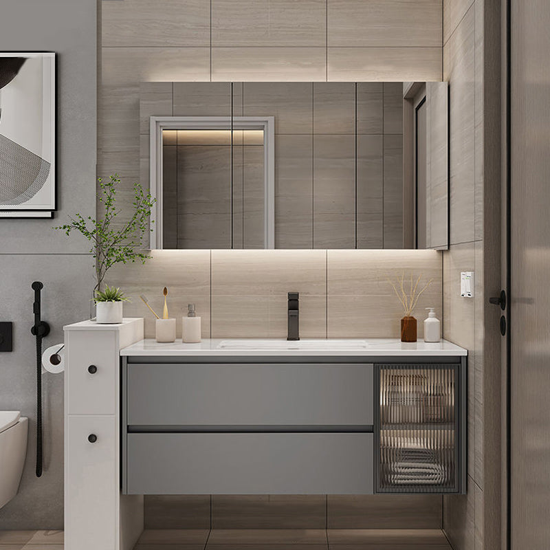 Modern Bathroom Sink Vanity Mirror Cabinet Vanity Cabinet with Storage Shelving Vanity & Faucet & Mirror Cabinet 43.3"L x 19.7"W x 19.7"H Clearhalo 'Bathroom Remodel & Bathroom Fixtures' 'Bathroom Vanities' 'bathroom_vanities' 'Home Improvement' 'home_improvement' 'home_improvement_bathroom_vanities' 6743797