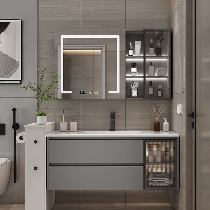 Modern Bathroom Sink Vanity Mirror Cabinet Vanity Cabinet with Storage Shelving Vanity & Faucet & Smart Medicine Cabinet 43.3"L x 19.7"W x 19.7"H Clearhalo 'Bathroom Remodel & Bathroom Fixtures' 'Bathroom Vanities' 'bathroom_vanities' 'Home Improvement' 'home_improvement' 'home_improvement_bathroom_vanities' 6743804