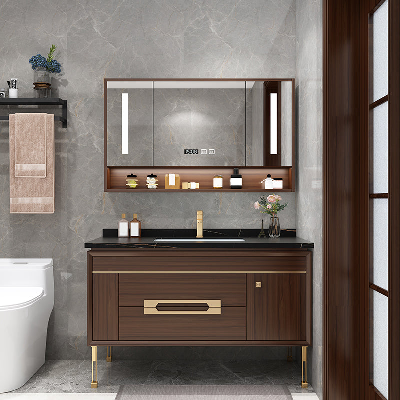 Freestanding Vanity Mirror Rectangle Single Sink Wood Frame Vanity Set with Drawers Clearhalo 'Bathroom Remodel & Bathroom Fixtures' 'Bathroom Vanities' 'bathroom_vanities' 'Home Improvement' 'home_improvement' 'home_improvement_bathroom_vanities' 6743828
