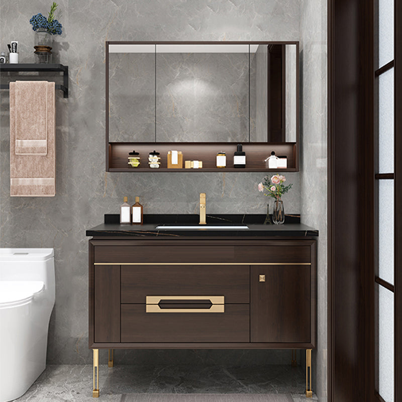 Freestanding Vanity Mirror Rectangle Single Sink Wood Frame Vanity Set with Drawers Vanity & Faucet & Mirror Cabinet 47.2"L x 21.7"W x 32.7"H Clearhalo 'Bathroom Remodel & Bathroom Fixtures' 'Bathroom Vanities' 'bathroom_vanities' 'Home Improvement' 'home_improvement' 'home_improvement_bathroom_vanities' 6743834