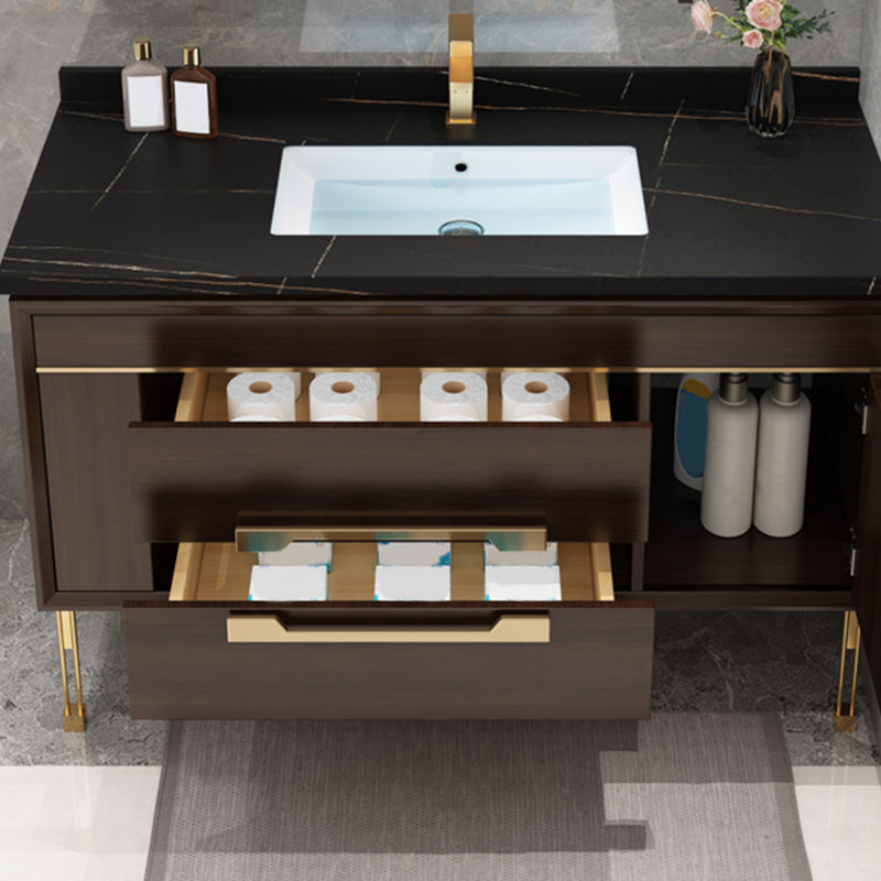 Freestanding Vanity Mirror Rectangle Single Sink Wood Frame Vanity Set with Drawers Clearhalo 'Bathroom Remodel & Bathroom Fixtures' 'Bathroom Vanities' 'bathroom_vanities' 'Home Improvement' 'home_improvement' 'home_improvement_bathroom_vanities' 6743835