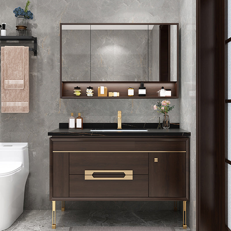 Freestanding Vanity Mirror Rectangle Single Sink Wood Frame Vanity Set with Drawers Vanity & Faucet & Mirror Cabinet 55"L x 22"W x 33"H Clearhalo 'Bathroom Remodel & Bathroom Fixtures' 'Bathroom Vanities' 'bathroom_vanities' 'Home Improvement' 'home_improvement' 'home_improvement_bathroom_vanities' 6743838