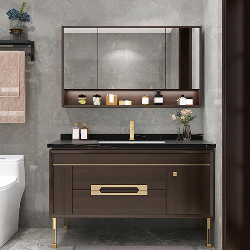 Freestanding Vanity Mirror Rectangle Single Sink Wood Frame Vanity Set with Drawers Vanity & Faucet & Mirror Cabinet 59"L x 22"W x 33"H Clearhalo 'Bathroom Remodel & Bathroom Fixtures' 'Bathroom Vanities' 'bathroom_vanities' 'Home Improvement' 'home_improvement' 'home_improvement_bathroom_vanities' 6743841