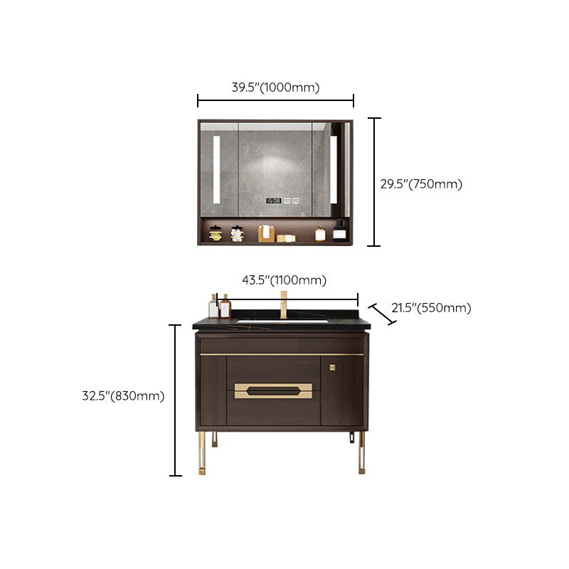 Freestanding Vanity Mirror Rectangle Single Sink Wood Frame Vanity Set with Drawers Clearhalo 'Bathroom Remodel & Bathroom Fixtures' 'Bathroom Vanities' 'bathroom_vanities' 'Home Improvement' 'home_improvement' 'home_improvement_bathroom_vanities' 6743865