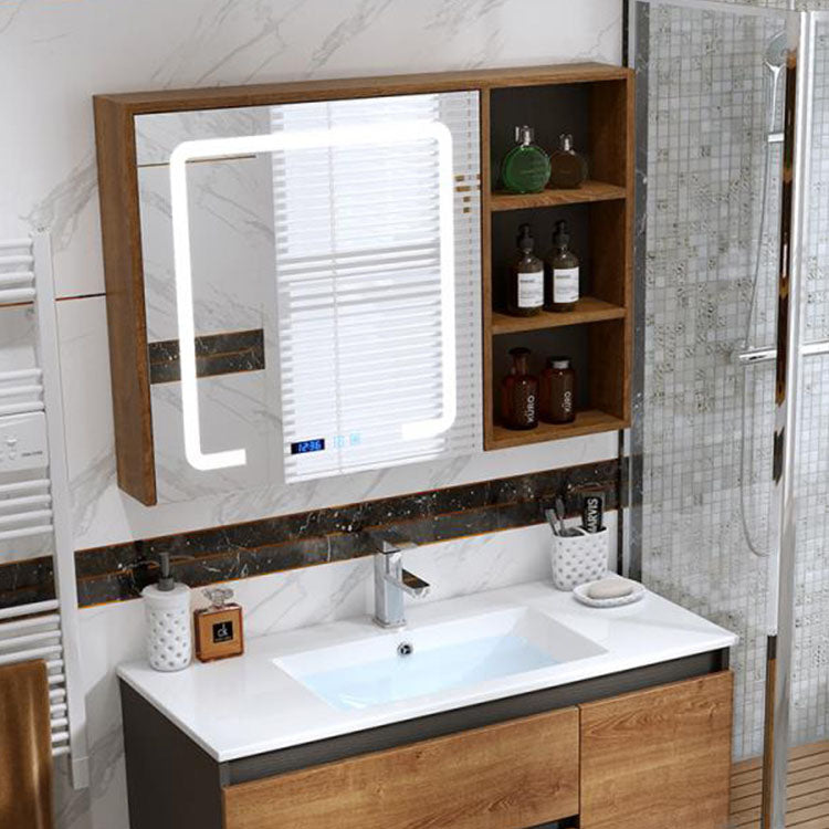 2 Drawers Vanity Wood Frame Freestanding Shelving Included Mirror Single Sink Vanity Clearhalo 'Bathroom Remodel & Bathroom Fixtures' 'Bathroom Vanities' 'bathroom_vanities' 'Home Improvement' 'home_improvement' 'home_improvement_bathroom_vanities' 6743872