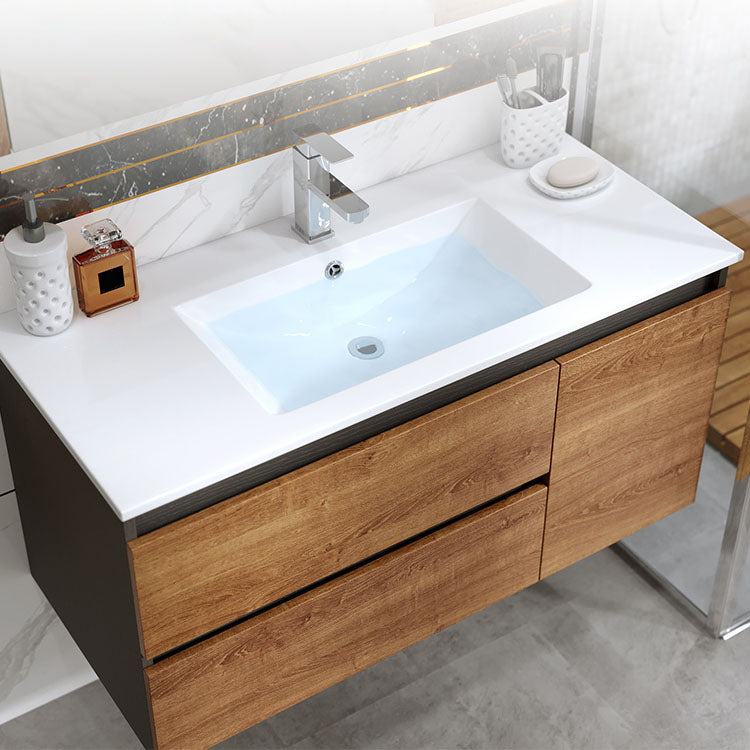 2 Drawers Vanity Wood Frame Freestanding Shelving Included Mirror Single Sink Vanity Clearhalo 'Bathroom Remodel & Bathroom Fixtures' 'Bathroom Vanities' 'bathroom_vanities' 'Home Improvement' 'home_improvement' 'home_improvement_bathroom_vanities' 6743875